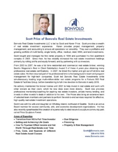 Scott Price of Bonvolo Real Estate Investments one sheet